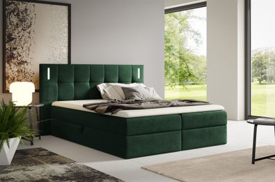 Boxspringbett Schlafzimmerbett MARTIM Premium 200x200cm Stoff Fresh Flaschengrün