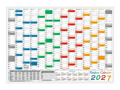 Rainbow Wandkalender Wandplaner 2027 gefaltet DIN A2 Format (420 x 594 mm)