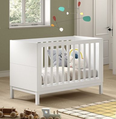Kinderbett Babybett 60x120 Gitterbett verstellbar Weiß lackiert