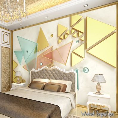 Vlies Fototapete Wandtapete Wandbilder 3D Goldene Geometrische Dreieck 3417