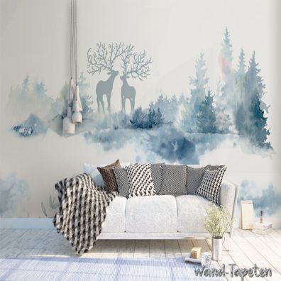 Vlies Fototapete Wandtapete Wandbilder Blaue Elegante Frische Elch 3432