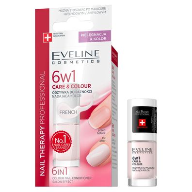 Eveline Cosmetics 6in1 Nagelpflege & Farbe, Farbspendender Nagellack French, 5 m