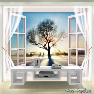Vlies Fototapete Wandtapete Wandbilder Raum 3D Fenster Abstrakter Baum 3445