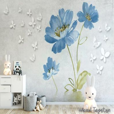 Vlies Fototapete Wandtapete Wandbilder Handbemalte Blumen Vögel Retro 3446