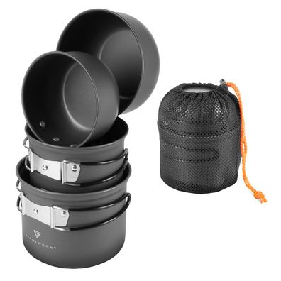 Stahlwerk Camping Kochtopf-Set 4-teilig aus Aluminium Outdoor Kochgeschirr Set