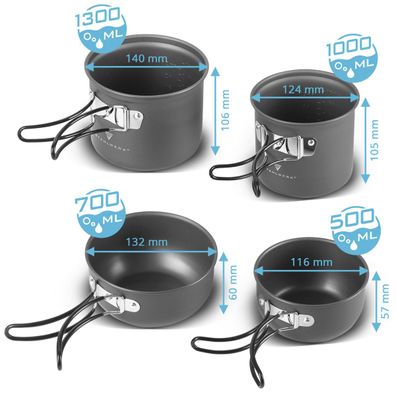 Stahlwerk Camping Kochtopf-Set 4-teilig aus Aluminium Outdoor Kochgeschirr Set