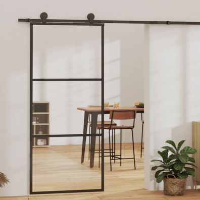 vidaXL Schiebetür ESG-Glas und Aluminium 90x205 cm Schwarz