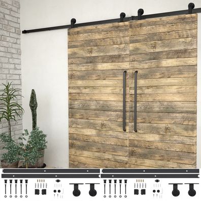 vidaXL Schiebetür-Beschlagsätze 2 Stk. 183 cm Stahl Schwarz