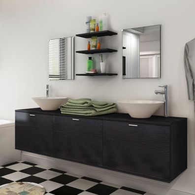 vidaXL 10-tlg. Badmöbel-Set mit Waschbecken und Wasserhahn Schwarz