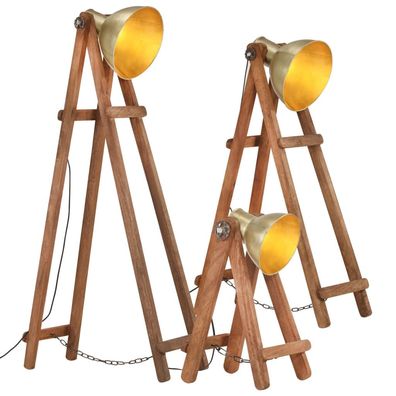 vidaXL Stehlampen 3 Stk. Messing E27 Mango Massivholz