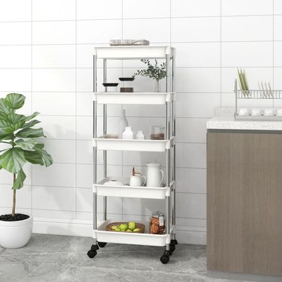 vidaXL Küchenwagen 5 Etagen Weiß 42x29x128 cm Eisen und ABS
