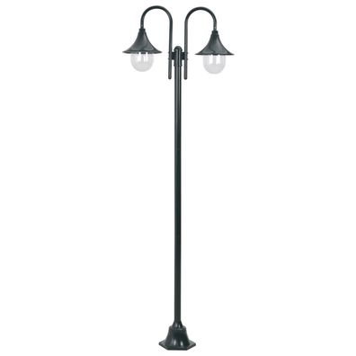 vidaXL Garten-Pollerleuchte E27 220 cm Aluminium 2-Laterne Dunkelgrün