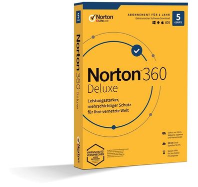 Norton 360 Deluxe 5 Geräte 1 Jahr (kein Abo), VPN, Backup, SafeCam