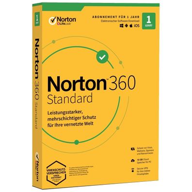 Norton 360 Standard 1 Gerät 1 Jahr (kein Abo), inkl. VPN, Backup, SafeCam