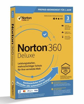 Norton 360 Deluxe 3 Geräte 1 Jahr (kein Abo), inkl. VPN, Backup, SafeCam