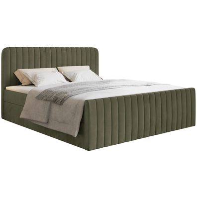 Selsey Saliano - Boxspringbett 200x200 mit Bettkasten, Topper und Samtbezug, Olivgrün