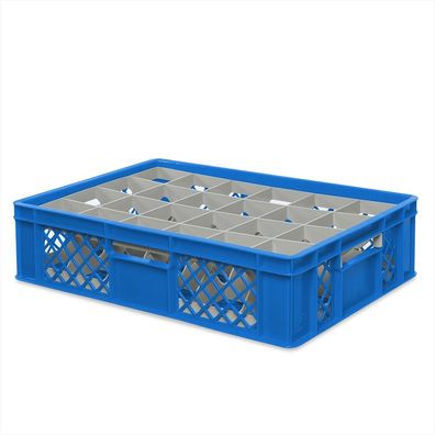 Gläserkiste 600x400 mm für 24 Gläser bis 122 mm Höhe/Durchmesser 87 mm, blau