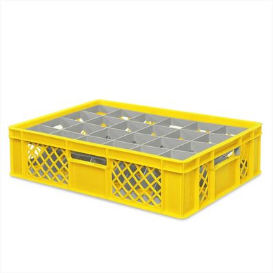 Gläserkiste 600x400 mm für 24 Gläser bis 122 mm Höhe/Durchmesser 87 mm, gelb