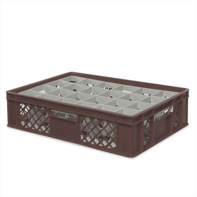 Gläserkiste 600x400 mm für 24 Gläser bis 122 mm Höhe/Durchmesser 87 mm, braun