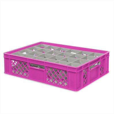 Gläserkiste 600x400 mm für 24 Gläser bis 122 mm Höhe/Durchmesser 87 mm, pink