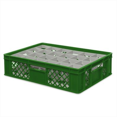 Gläserkiste 600x400 mm für 24 Gläser bis 122 mm Höhe/Durchmesser 87 mm, grün