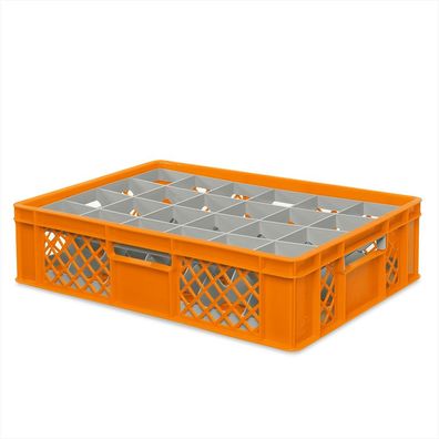 Gläserkiste 600x400 mm für 24 Gläser bis 122 mm Höhe/Durchmesser 87 mm, orange