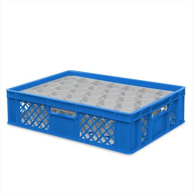 Gläserkiste 600x400 mm für 33 Gläser bis 122 mm Höhe/Durchmesser 75 mm, blau