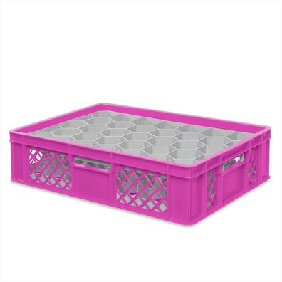 Gläserkiste 600x400 mm für 33 Gläser bis 122 mm Höhe/Durchmesser 75 mm, pink
