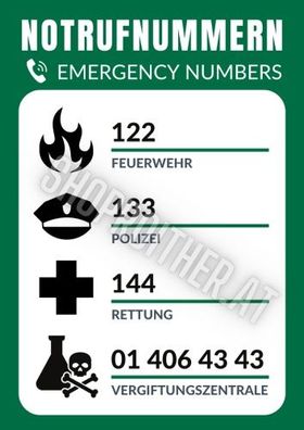 Notrufnummern Sticker Österreich (1 Stk.)