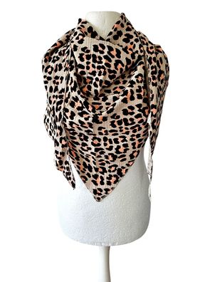Italy Musselin Dreieckstuch Schal Tuch Animalprint Baumwolle Beige/Schwarz/Lachs