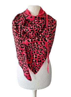 Italy Musselin Dreieckstuch Schal Tuch Animalprint Baumwolle Pink/Schwarz/Lachs