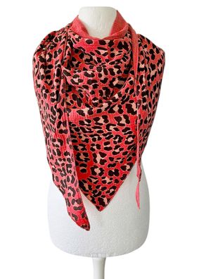 Italy Musselin Dreieckstuch Schal Tuch Animalprint Baumwolle Koralle/Schwarz/Lachs