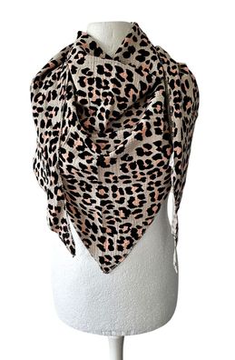 Italy Musselin Dreieckstuch Schal Tuch Animalprint Baumwolle Hellgrau/Schwarz/Lachs