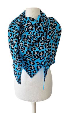 Italy Musselin Dreieckstuch Schal Tuch Animalprint Baumwolle Royalblau/Schwarz/Grau