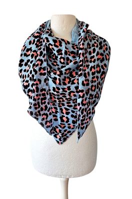 Italy Musselin Dreieckstuch Schal Tuch Animalprint Baumwolle Hellblau/Schwarz/Lachs