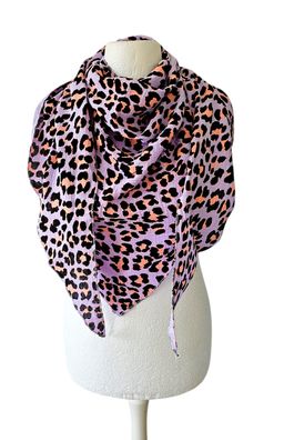 Italy Musselin Dreieckstuch Schal Tuch Animalprint Baumwolle Flieder/Schwarz/Lachs