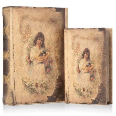 Moritz 2er Set Buchtresor Buchattrappe Deko Mädchen mit Katze Buch Safe Box