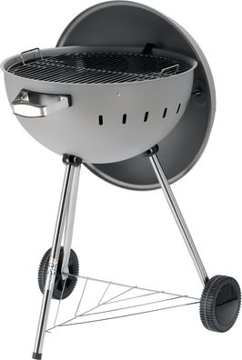 Grill à charbon de bois rond, barbecue boule 54 cm avec thermomètre, gris