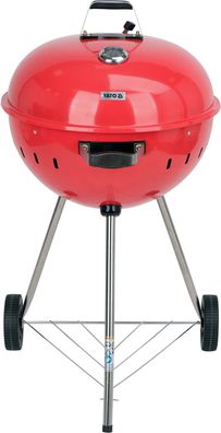 Runder Holzkohlegrill, Kugelgrill 54cm mit Thermometer, rot
