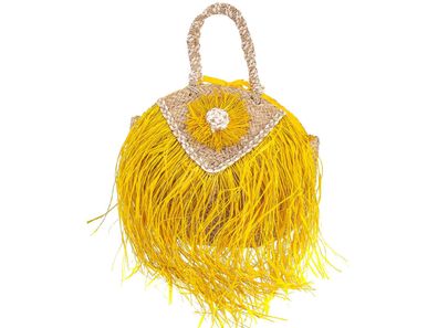 Alex Max Damen Strohtasche Fransen Sommer Shopper - Farben: Yellow