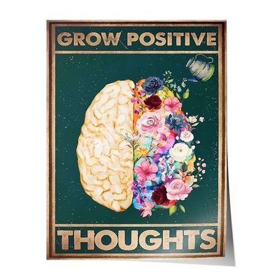 Leinwandbild Poster Wohnzimmer Wanddeko Blumen Bild Grow positive thoughts