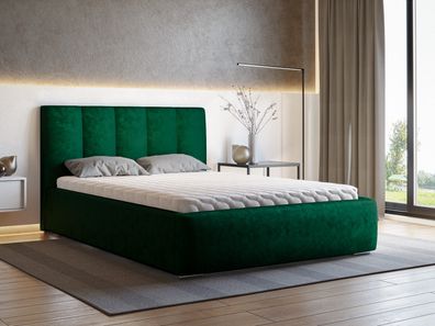 Furmeb24 - STEEL Polsterbett aus Holzrahmen , Doppelbett mit Kopstütze