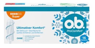 O.B. ProComfort Super Tampons, 16 Stueck - Maximale Sicherheit und Komfort fuer Ih