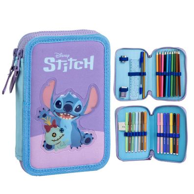 Disney Stitch Federmappe gefüllt – Schuletui & Stiftebox mit Zubehör für Kinder