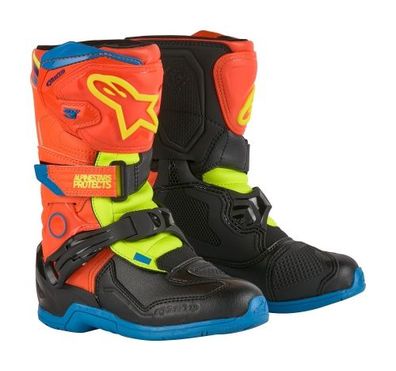 Kindercrossstiefel Alpinestars Tech 3S Kids Blau Schwarz Orange Gelb Fluo 2025
