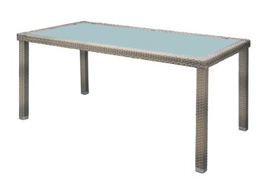 Polyrattan Premium Gartentisch 205x100cm elfenbein Esstisch Garten Glas Tisch