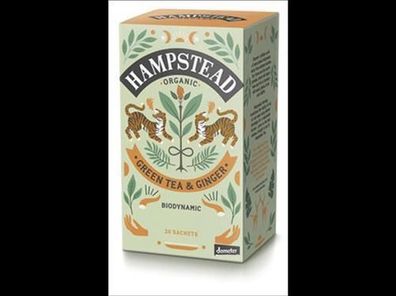 Hampstead Tea 6x Organic Demeter Zesty Ginger Green Tea 40g