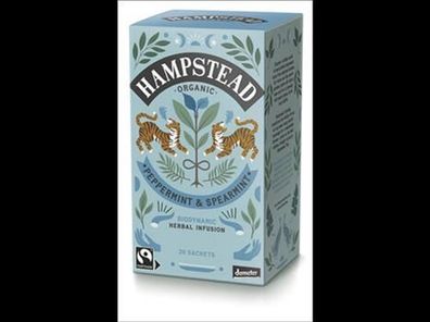 Hampstead Tea 6x Organic Demeter and Fairtrade Peppermint & Spearmint infusion 30g