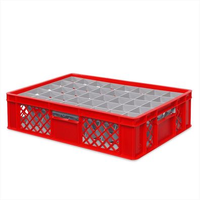 Gläserkiste 600x400 mm für 40 Gläser bis 122 mm Höhe/Durchmesser 67 mm, rot