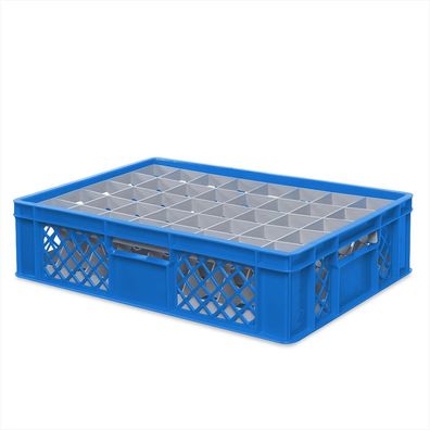 Gläserkiste 600x400 mm für 40 Gläser bis 122 mm Höhe/Durchmesser 67 mm, blau